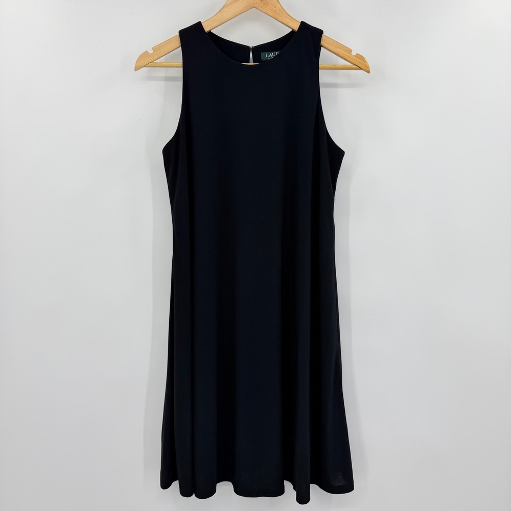Lauren Ralph‎ Lauren Black Sleeveless Shift Dress Womens 6 Keyhole Back A-Line